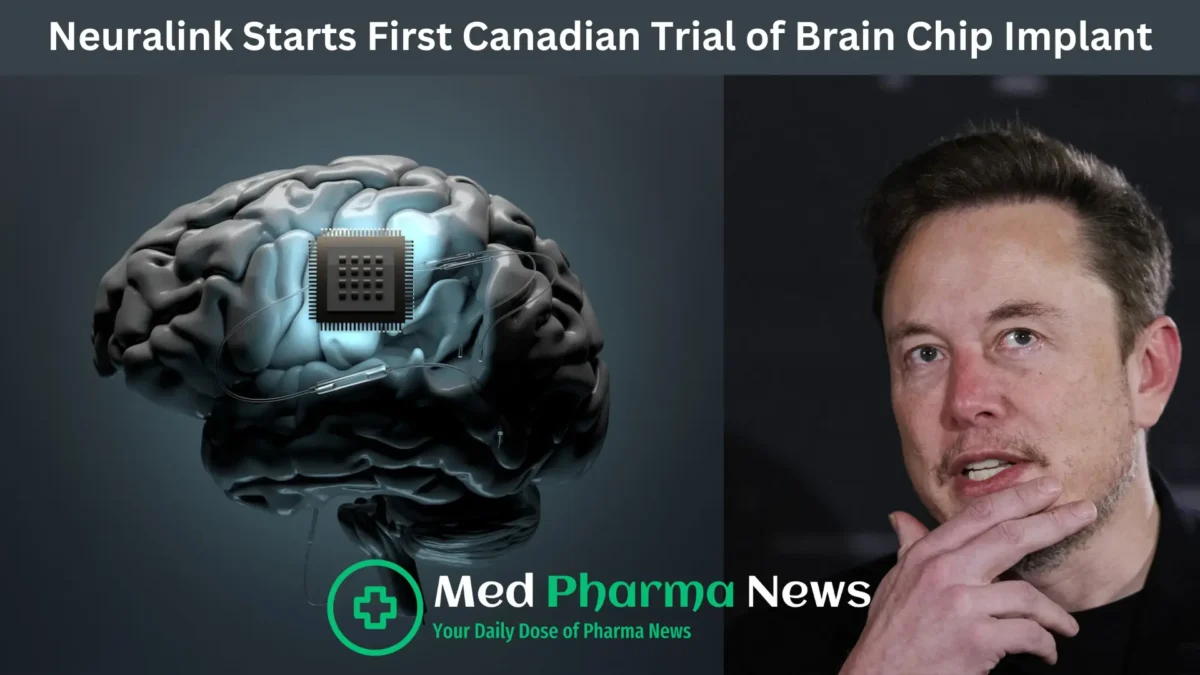 Neuralink brain chip implant showcased in a clinical trial setting in Canada, highlighting its advanced technology and potential to revolutionize neurological care.