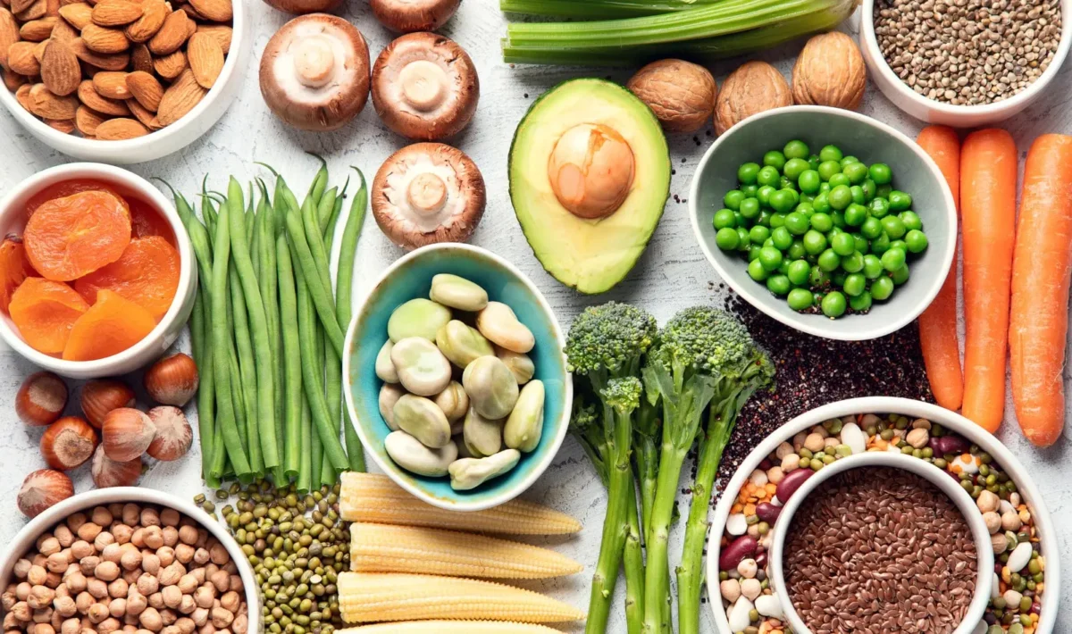 Vegetarian diet for muscle growth with high-protein plant-based foods like lentils, quinoa, and nuts