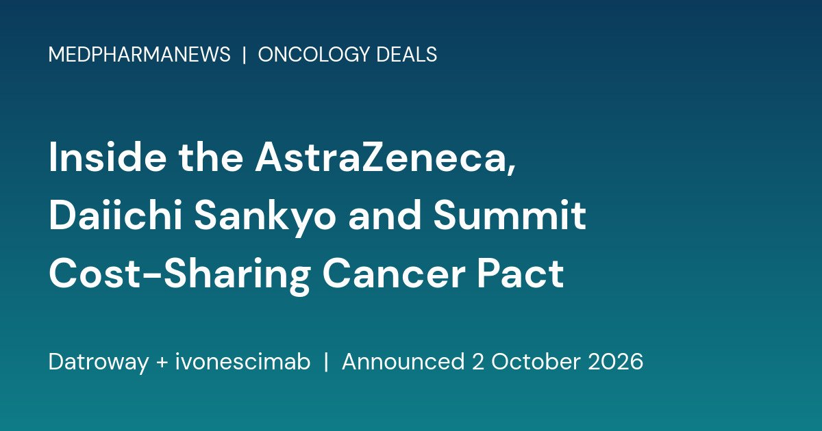 AstraZeneca, Daiichi Sankyo and Summit Build a Cost-Sharing Cancer Trial Pact Around Datroway and Ivonescimab 4 Branded card reading Inside the AstraZeneca, Daiichi Sankyo and Summit Cost-Sharing Cancer Pact