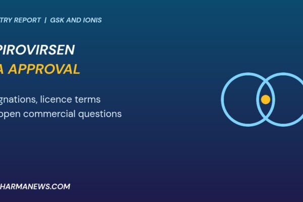 Graphic: bepirovirsen FDA approval shown as two linked circles for GSK and Ionis