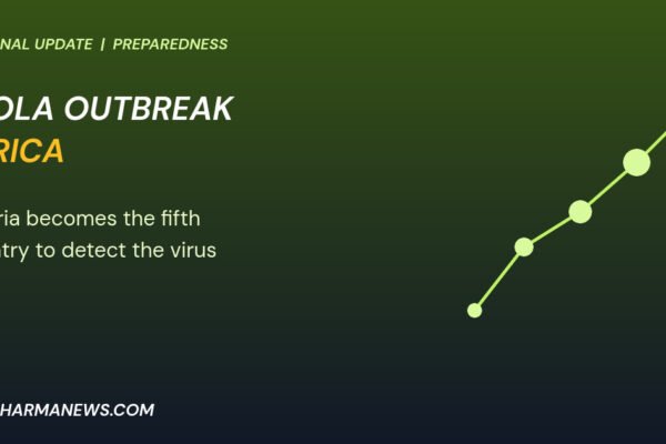Graphic: Ebola outbreak Africa shown as a line of spreading points ending at Nigeria