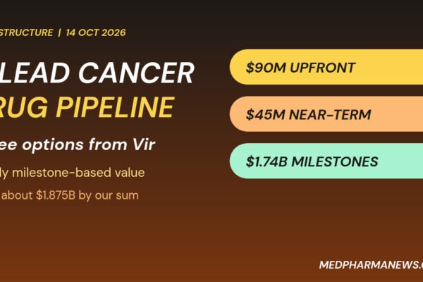 Graphic: Gilead cancer drug pipeline deal with Vir, showing $90 million upfront and $1.74 billion in milestones