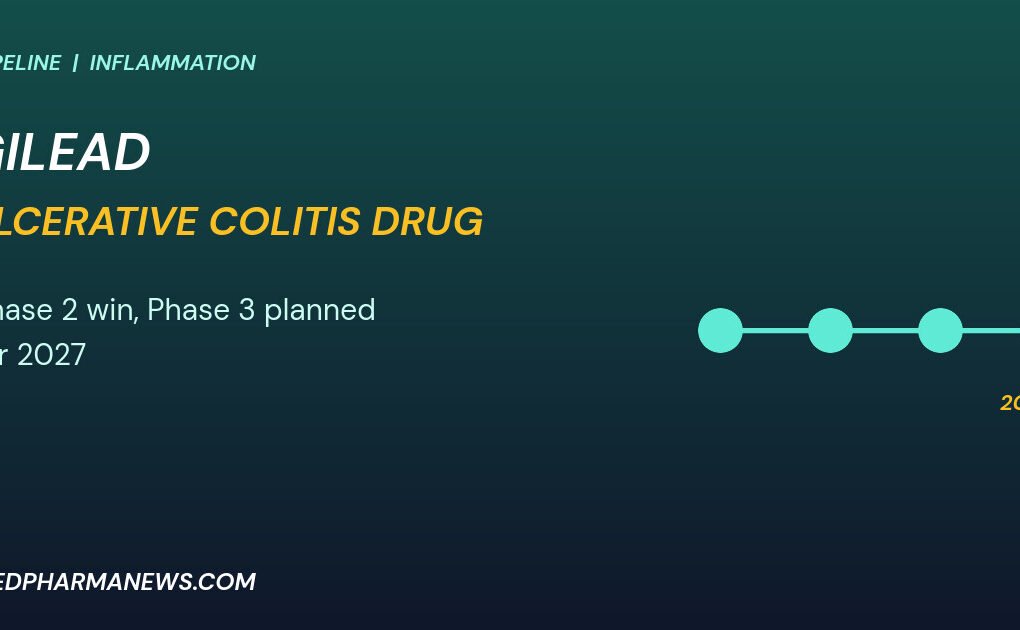 Graphic: Gilead ulcerative colitis drug timeline pointing to 2027 Phase 3