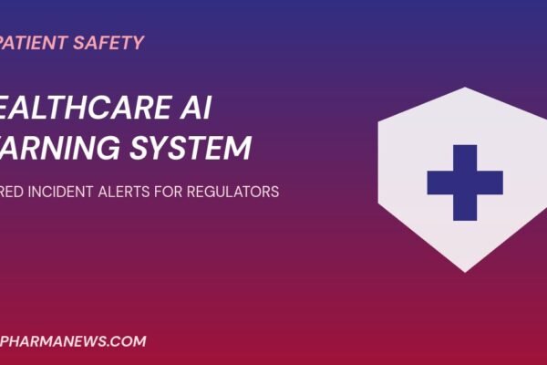 Global healthcare AI regulatory network graphic: a shield with a medical cross for AI patient safety