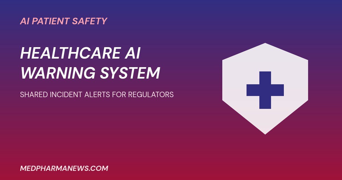 Global healthcare AI regulatory network graphic: a shield with a medical cross for AI patient safety