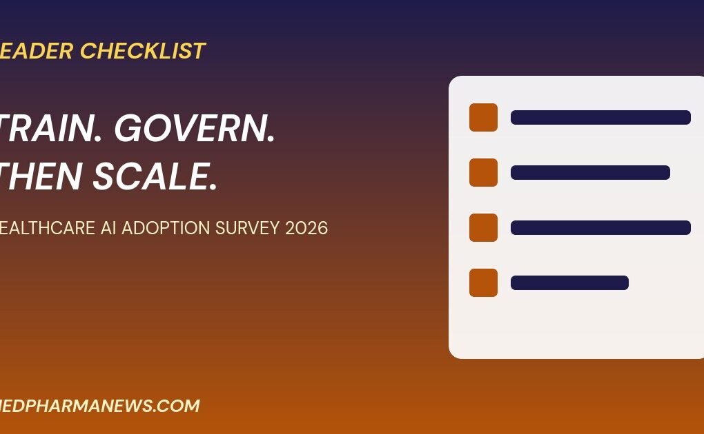 Healthcare AI adoption survey 2026 checklist graphic for hospital leaders