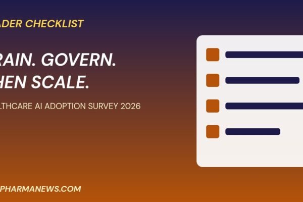 Healthcare AI adoption survey 2026 checklist graphic for hospital leaders