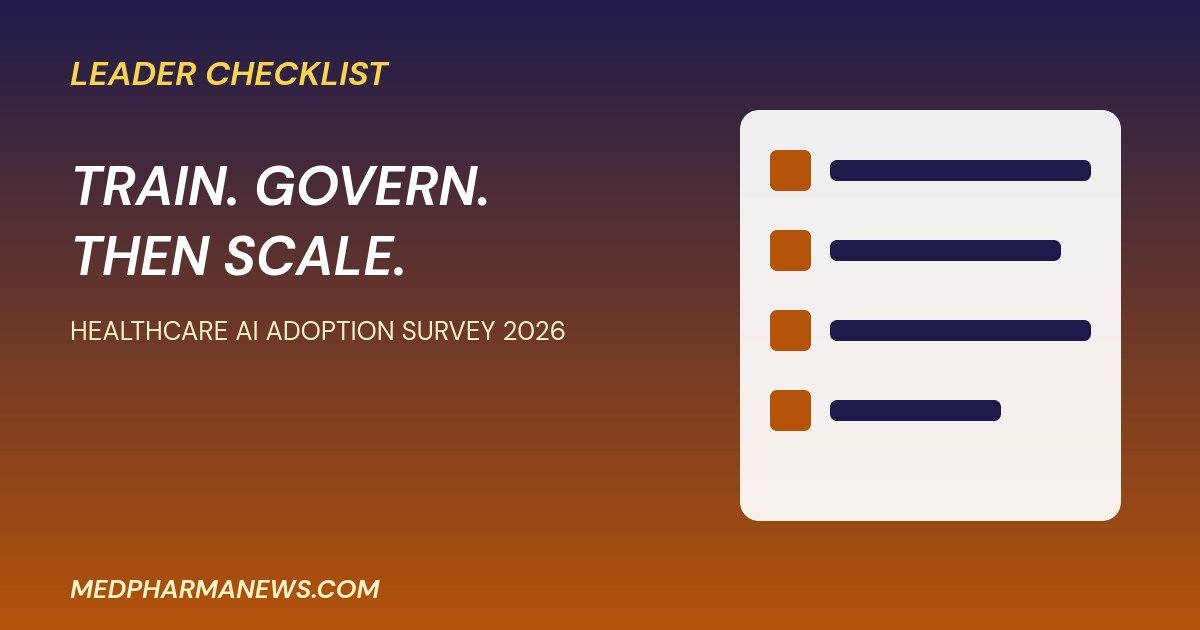 Healthcare AI adoption survey 2026 checklist graphic for hospital leaders