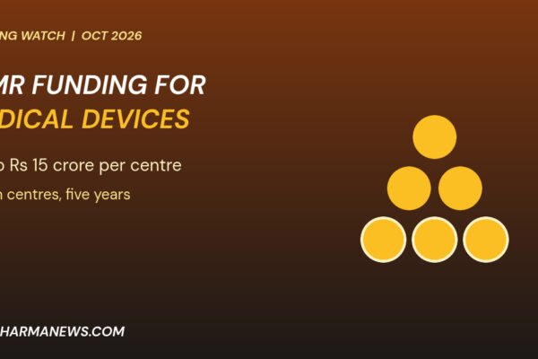 Graphic: ICMR funding for medical devices with gold coin stacks and seven-centre grant