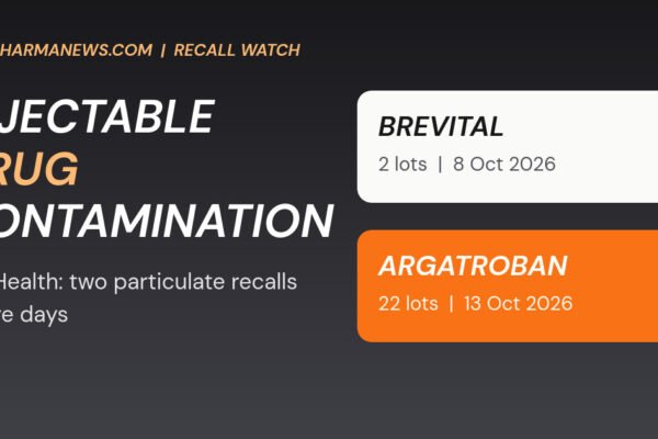 Graphic: injectable drug contamination, two Par Health particulate recalls, Brevital with 2 lots and argatroban with 22 lots