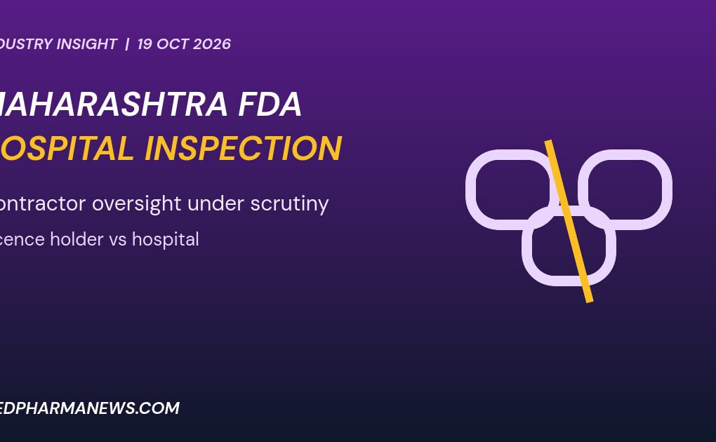 Graphic: Maharashtra FDA hospital inspection with linked chain rings showing contractor oversight