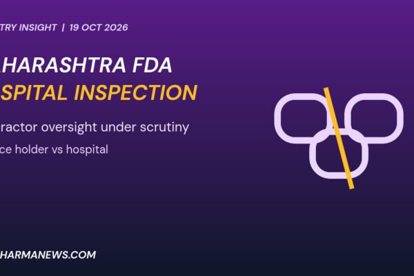 Graphic: Maharashtra FDA hospital inspection with linked chain rings showing contractor oversight