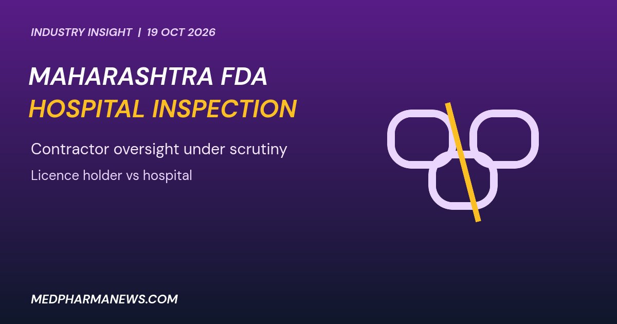 Graphic: Maharashtra FDA hospital inspection with linked chain rings showing contractor oversight