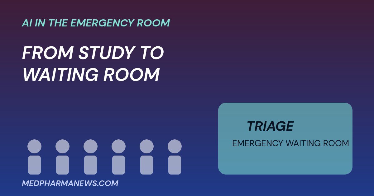 Microsoft AI diagnostic tool graphic: patients in an emergency waiting room moving to triage