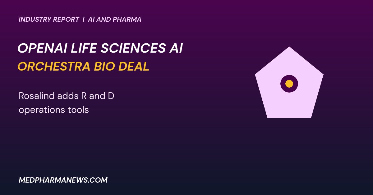 Graphic: OpenAI life sciences AI shown as a faceted badge with a central node