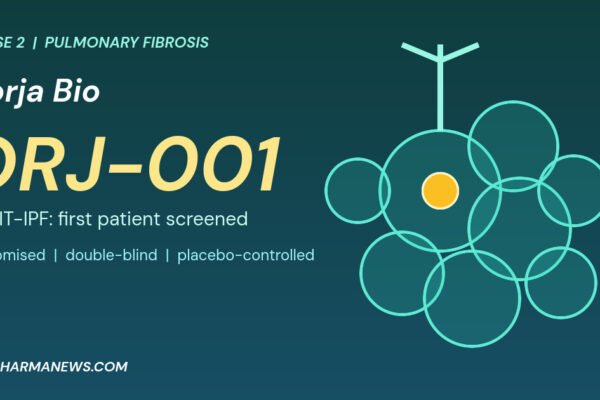 Graphic: ORJ-001 pulmonary fibrosis trial, Oorja Bio ORBIT-IPF Phase 2 with a lung airway and air sacs illustration