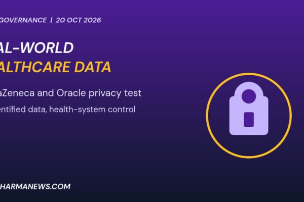 Graphic: real-world healthcare data with a padlock inside a shield ring