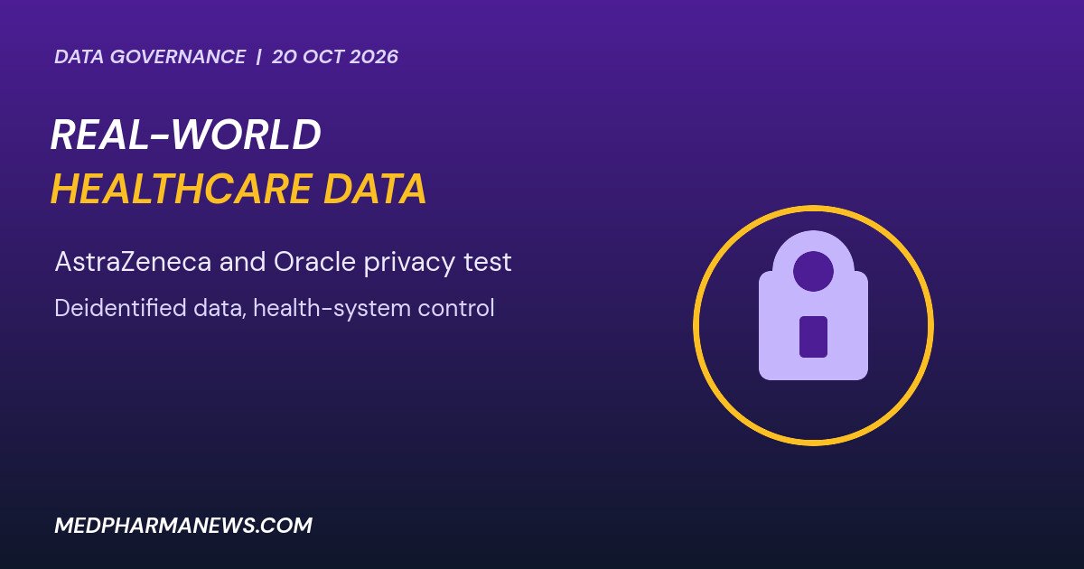Graphic: real-world healthcare data with a padlock inside a shield ring