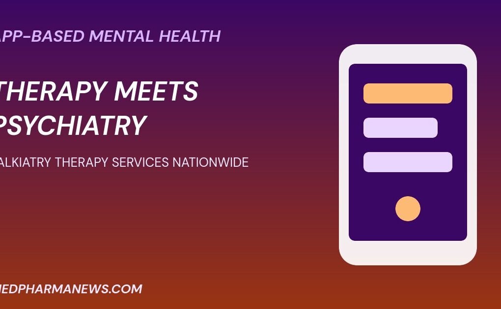 Talkiatry therapy services nationwide graphic with phone and therapy session