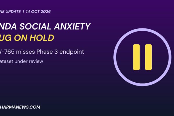 Graphic: Vanda Pharmaceuticals social anxiety drug VQW-765 on hold with a pause symbol after a Phase 3 miss